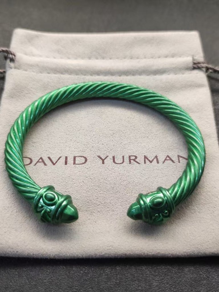 David Yurman Green Aluminum Cable Cuff Bracelet
